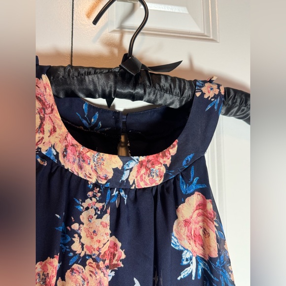 Bailey Blue 3X Navy Floral High-Low Maxi Dress Easter Formal Side Slits - Picture 3 of 6